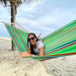 Mexico Grn Hngekje med 160 cm Trstokke i det smukkeste farvemix