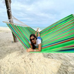 Mexico Grn Hngekje med 160 cm Trstokke i det smukkeste farvemix