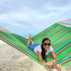 Mexico Grn Hngekje med 160 cm Trstokke i det smukkeste farvemix