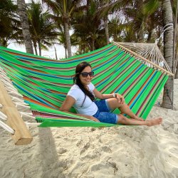 Mexico Grn Hngekje med 160 cm Trstokke i det smukkeste farvemix