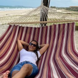 Mocca stribet HNGEKJE med 160 cm bredde tvrpinde