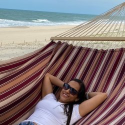 Mocca stribet HNGEKJE med 160 cm bredde tvrpinde