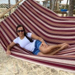 Mocca stribet HNGEKJE med 160 cm bredde tvrpinde