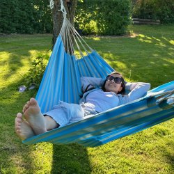 PRO Hngekje i turkis og sandgrnne striber