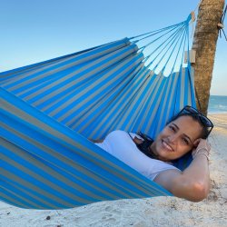 PRO Hngekje i turkis og sandgrnne striber