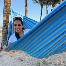 PRO Hngekje i turkis og sandgrnne striber