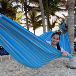 PRO Hngekje i turkis og sandgrnne striber