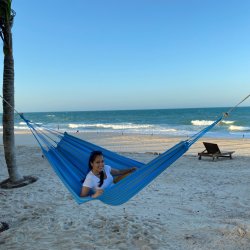 PRO Hngekje i turkis og sandgrnne striber