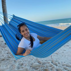 PRO Hngekje i turkis og sandgrnne striber