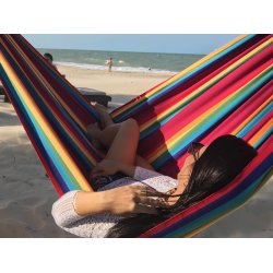 Regnbue farvet hngekje i bomuld. Stor Single hngekje Pre160.0r