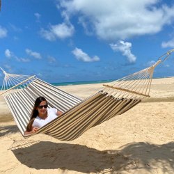 Maritim stribet hngekje med Trstok i Bl og Naturhvid