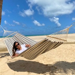 Maritim stribet hngekje med Trstok i Bl og Naturhvid