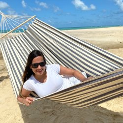 Maritim stribet hngekje med Trstok i Bl og Naturhvid