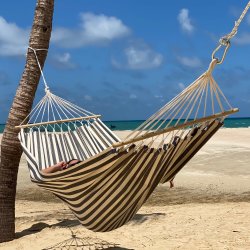 Maritim stribet hngekje med Trstok i Bl og Naturhvid