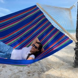 Smart hngekjen. Mexico bl stribet hngekje med 140 cm rundstokke