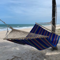 Smart hngekjen. Mexico bl stribet hngekje med 140 cm rundstokke