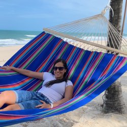 Smart hngekjen. Mexico bl stribet hngekje med 140 cm rundstokke