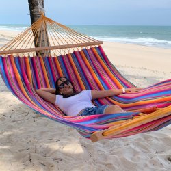 Outdoor PRO Hngekje Indigo med 160 cm trstokke s hngekjen er udstrakt