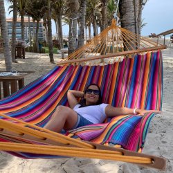 Outdoor PRO Hngekje Indigo med 160 cm trstokke s hngekjen er udstrakt