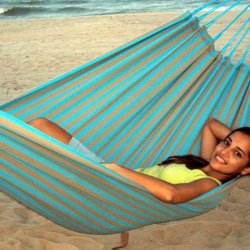 Stribet PRO hngekje i turkis og grgrn