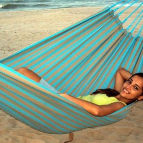 Stribet PRO hngekje i turkis og grgrn