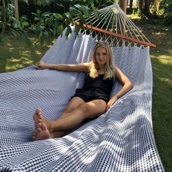 Pepitatern Hngekje med 120 cm trstok i bomuldsstof