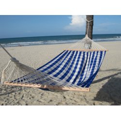 Bl&aring; naturhvid H&aelig;ngek&oslash;je i stilrent ternet stof.