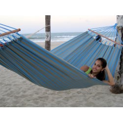 Stribet sandgrn og turkis hngekje i Outdoor PRO Textil Stof