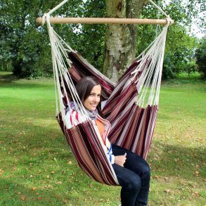 Hængestol i 100% bomuldsstof m vinrøde striber