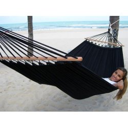 Sort hngekje i stof med 80 cm tvrpind