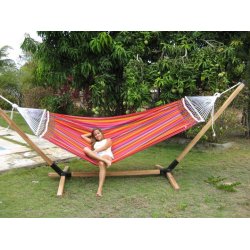 Hngekje outdoor PRO med bredt guatemalamix stof og 120 cm brede tvrpinde