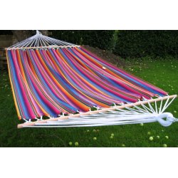 Indigo hngekje i hj kvalitets stof. Der er 1,4 meter brede rundstokke i hngekjen.