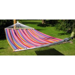 Indigo hngekje i hj kvalitets stof. Der er 1,4 meter brede rundstokke i hngekjen.