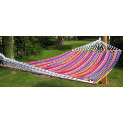 Indigo hngekje i hj kvalitets stof. Der er 1,4 meter brede rundstokke i hngekjen.